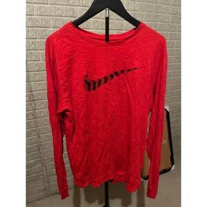 Nike The Nike Tee Long Sleeve Red Graphic Swoosh Athletic Cut Mens‎ XL